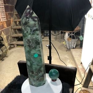 RAINBOW FLOURITE TOWER  AND SPHERE over  12 lbs 16 1/2 L